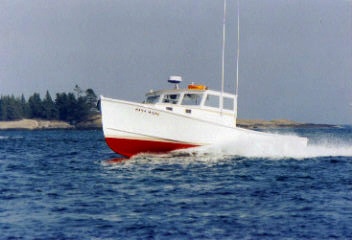 Colby Young's NANA MARIE just after she was launched coming into Corea Harbor.